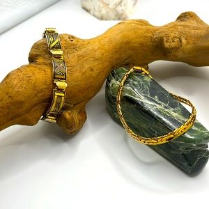 Two GoldToned Bracelets - Toledo & Gold Geometric Braid Pierre Cardin